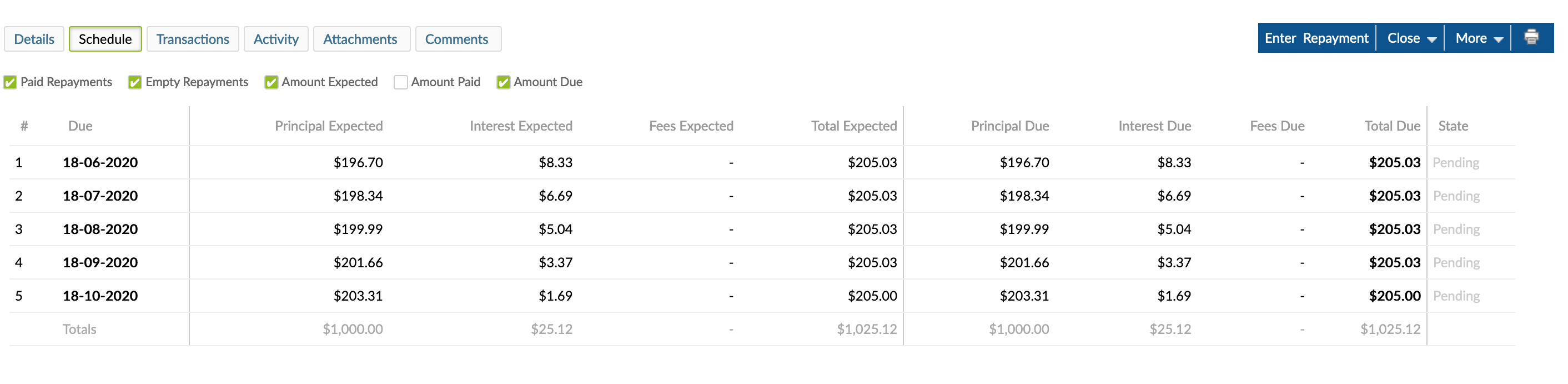 Schedule at disbursement with offset account balance